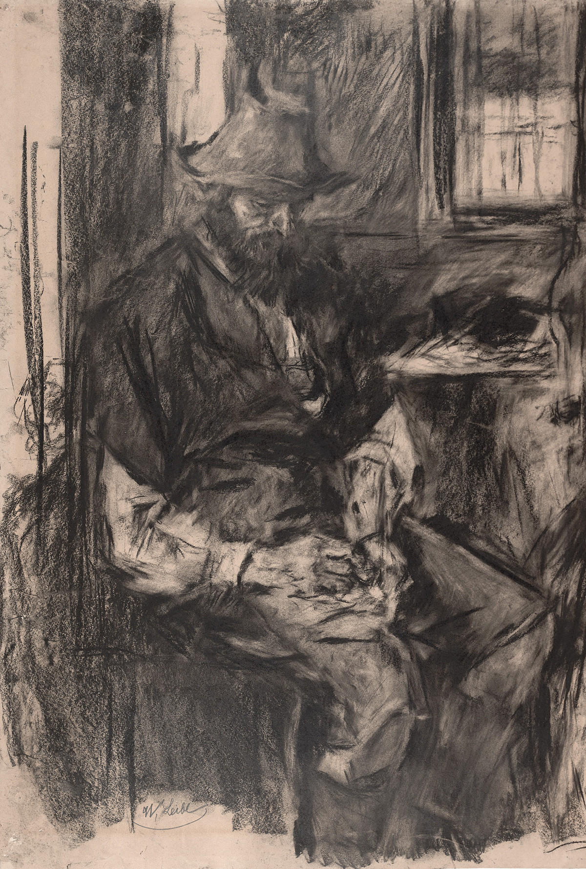 Wilhelm Leibl: Peasant Seated, Stuffing a Pipe, 1894