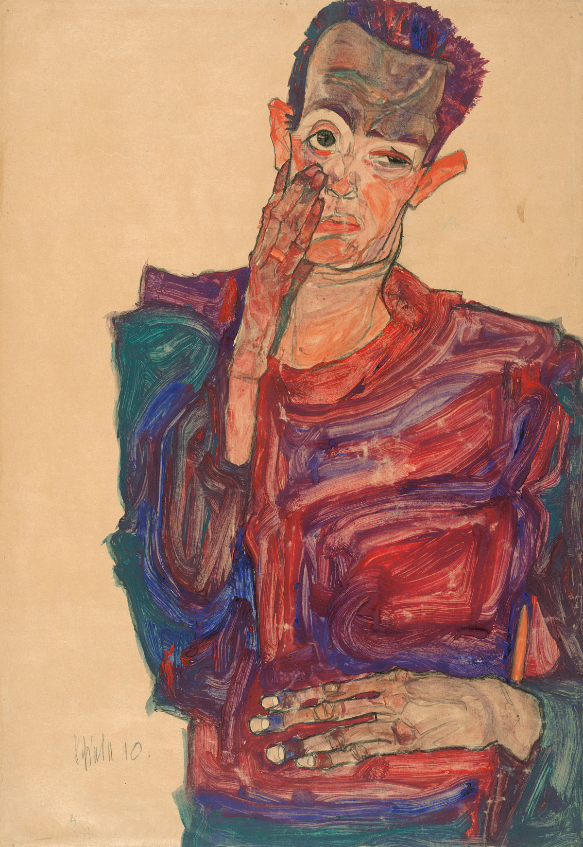 Egon Schiele: Self-Portrait with Eyelid Pulled Down, 1910