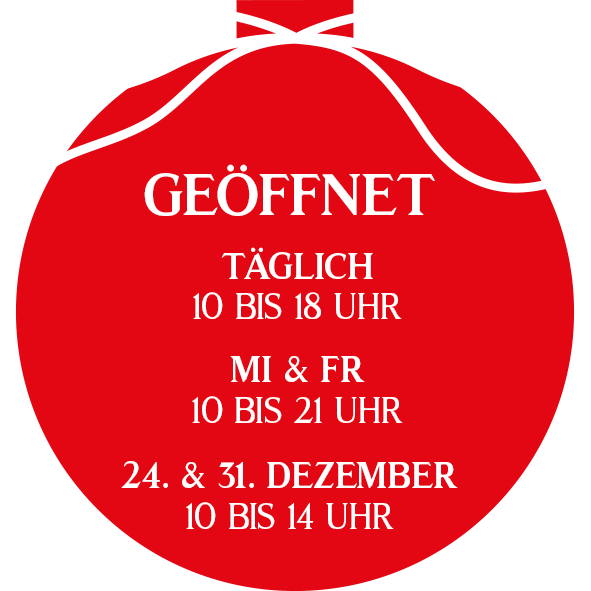 Geöffnet: Täglich 10 bis 18 Uhr. Mittwoch und Freitag 10 bis 21 Uhr. Ausnahme: 24. und 31. Dezember 10 bis 14 Uhr.