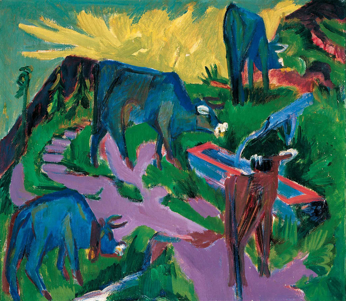 Ernst Ludwig Kirchner: Kühe bei Sonnenuntergang, um 1918–19