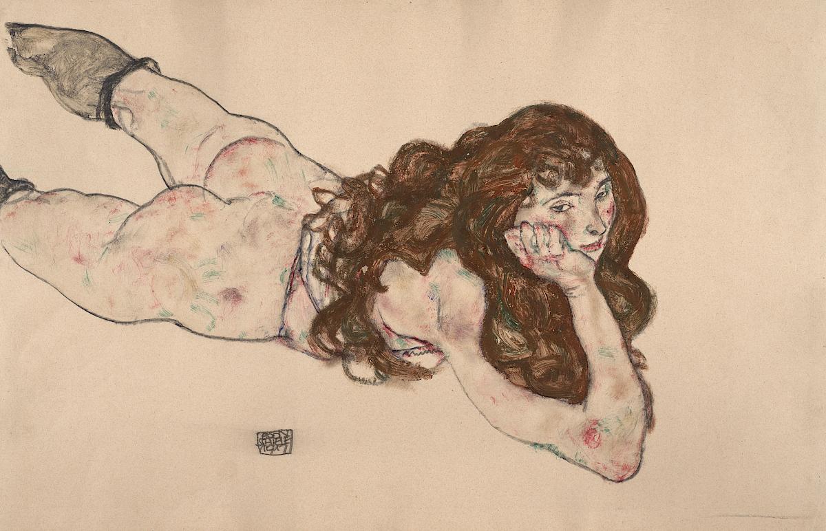 Egon Schiele: Nude on her stomach, 1917