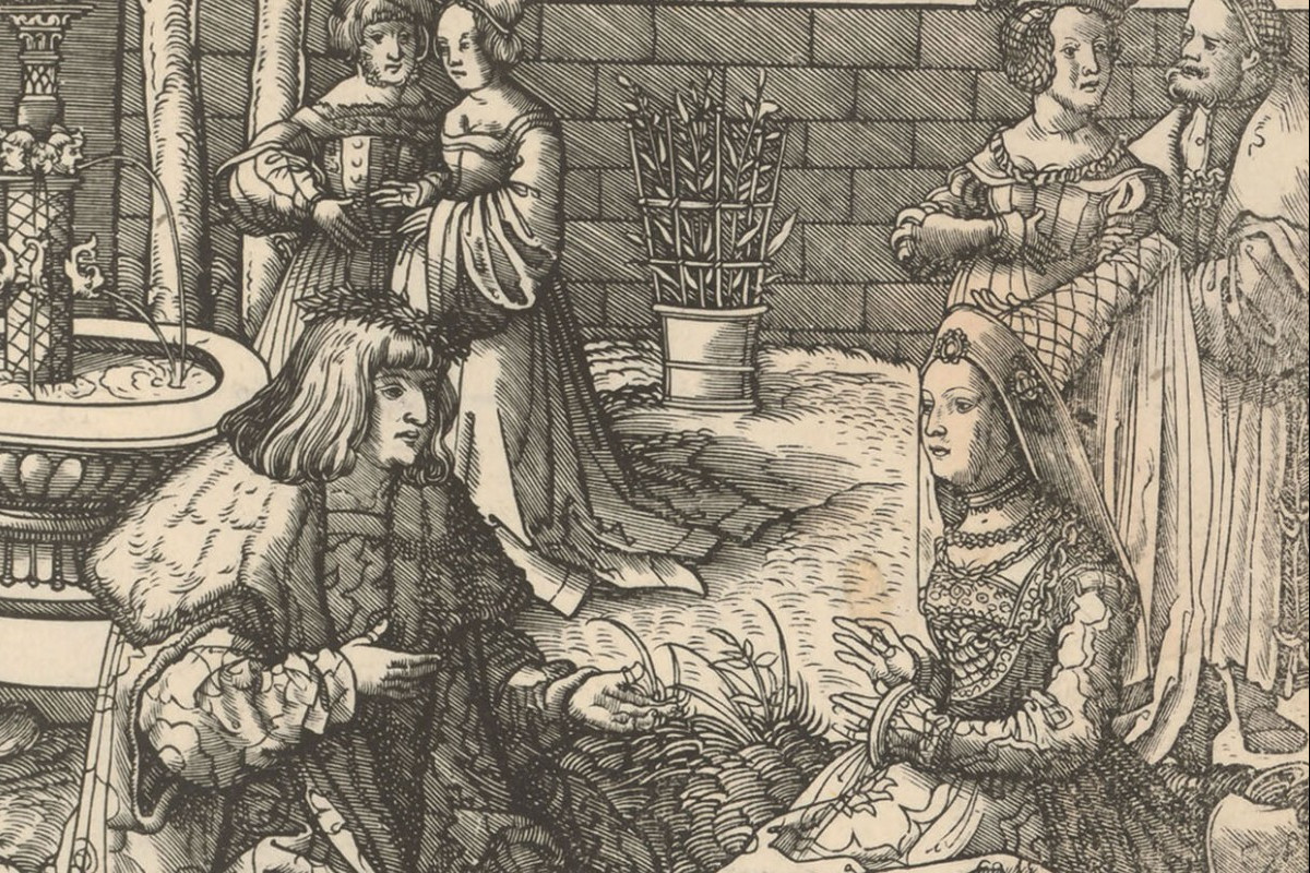 Leonhard Beck | Maria von Burgund lehrt Maximilian im Liebesgarten ihre Sprache, um 1515 | Graphische Sammlung ALBERTINA
