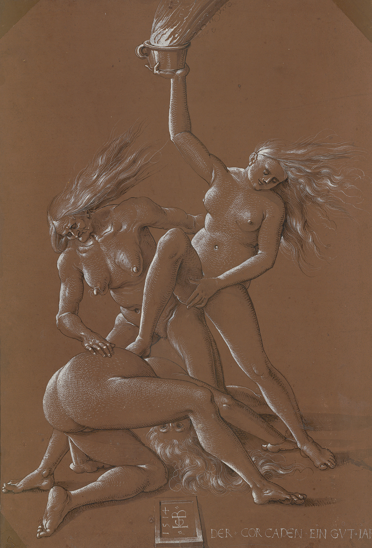 Hans Baldung gen. Grien: New Year’s Greeting with Three Witches, 1514