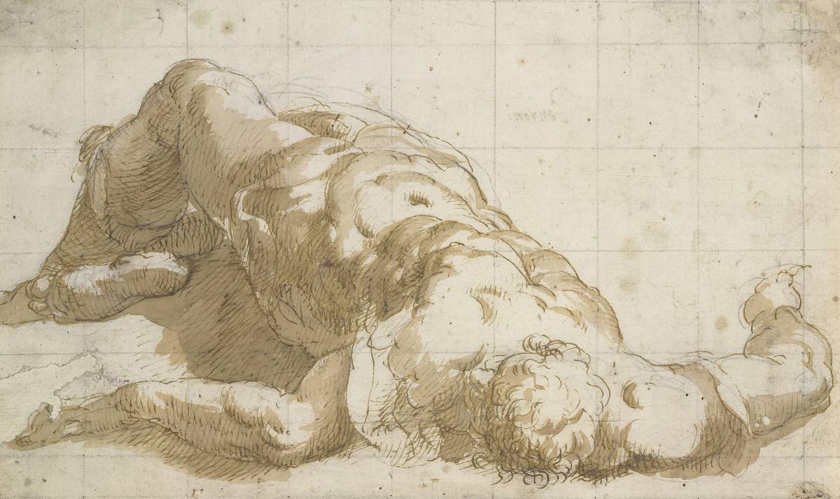 Girolamo Curti, called Dentone accredited: A Man Lying on His Back, with Spread Arms, late 16th/early 17th century