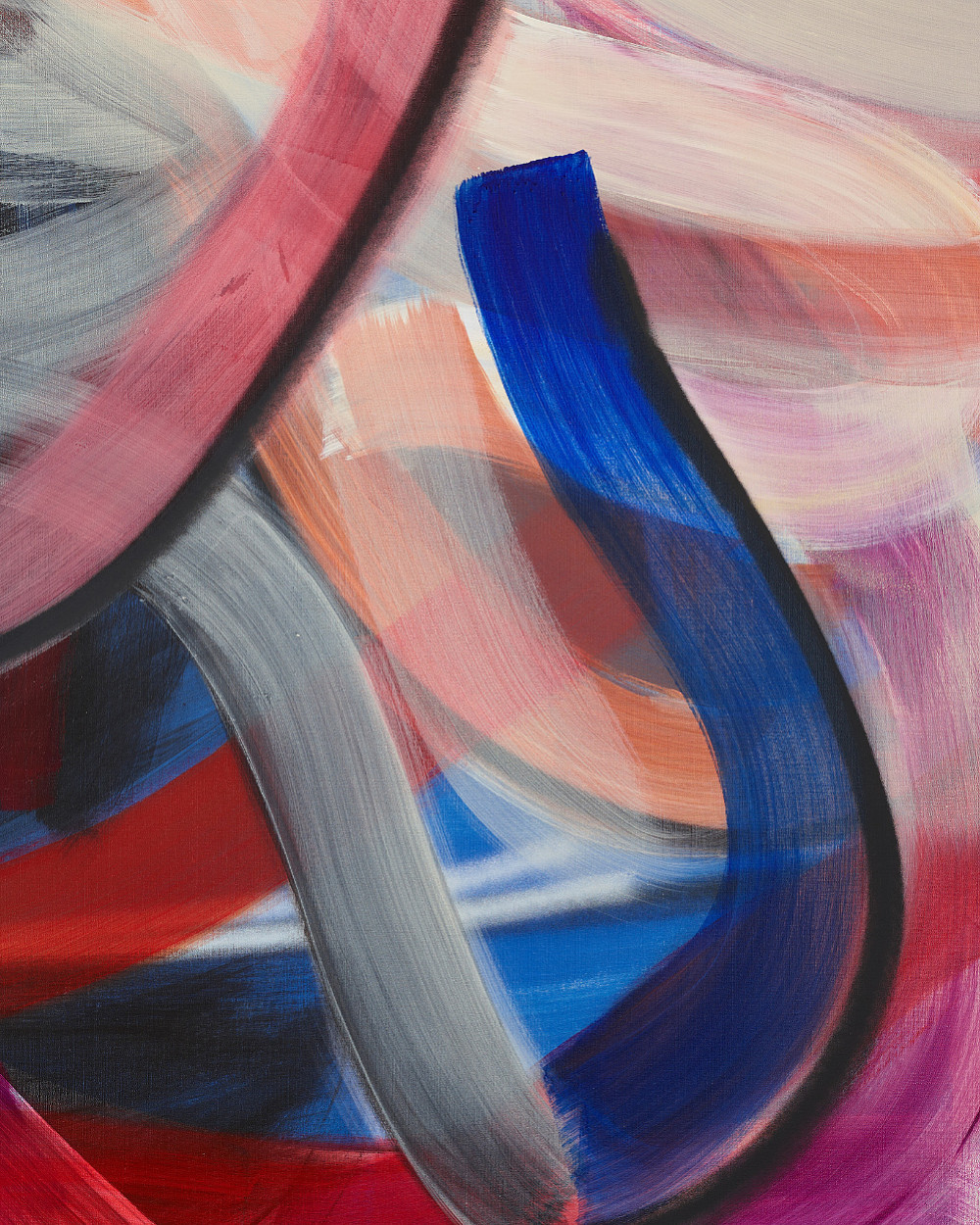Ein Gemälde aus bunten, dicken Pinselstrichen in Rot- und Blautönen.