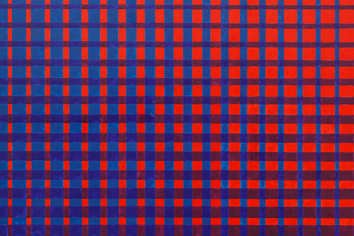 A square image consisting of rectangular fields of equal size in a colour gradient from blue to red. Credit: Helga Philipp | Untitled, 1968 | Private collection, Vienna © Nachlass Helga Philipp | Photo: Axel Schneider, Frankfurt am Main