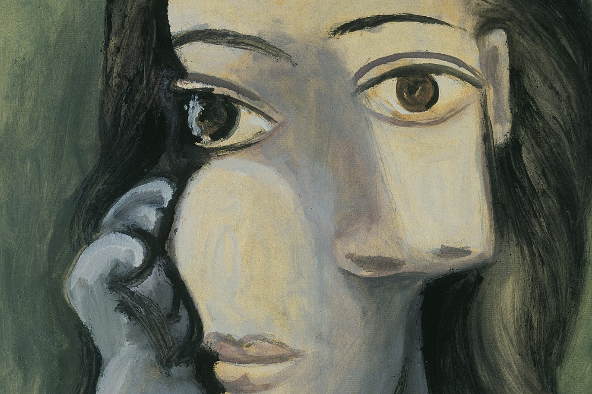 Büste einer Frau, frontal dargestellt, mit vereinfachten Formen und kontrastreicher Farbgebung. Credit: Pablo Picasso: Buste de femme, 1940 64 × 46 cm, Öl auf Papier auf Leinwand (Museum Berggruen, Berlin © Succession Picasso / Bildrecht, Wien 2026) Foto: bpk