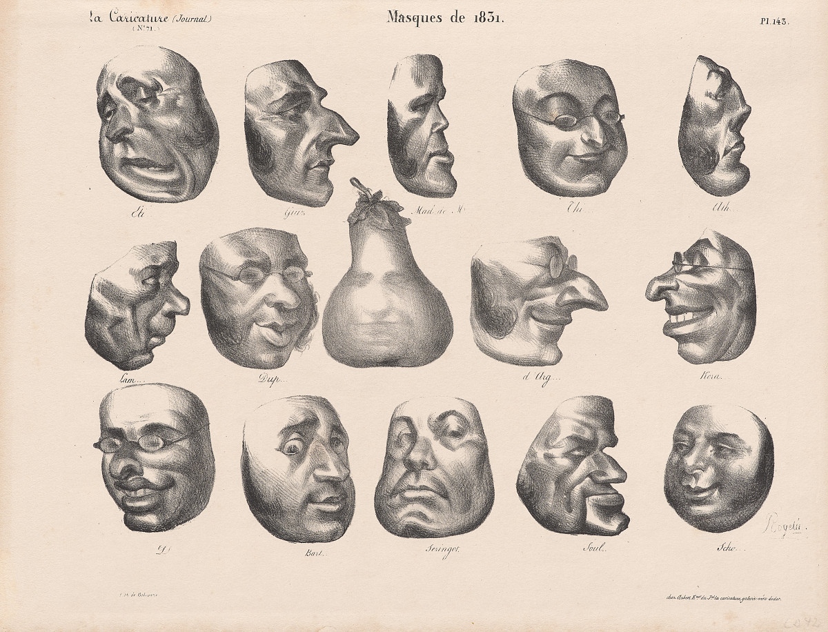 Honoré Daumier: Masken von 1831, La Caricature, 08.03.1832
