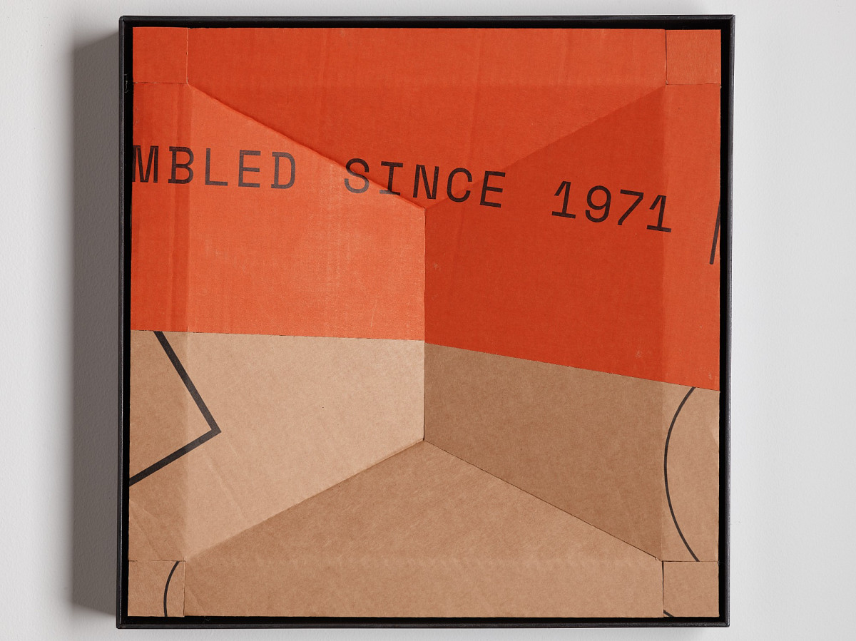 Square cardboard box with colorful print