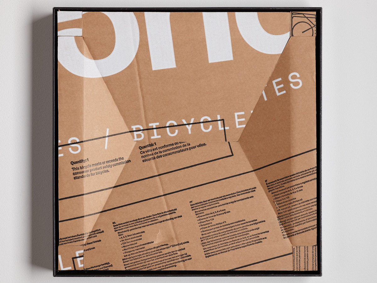 Square cardboard box with colorful print