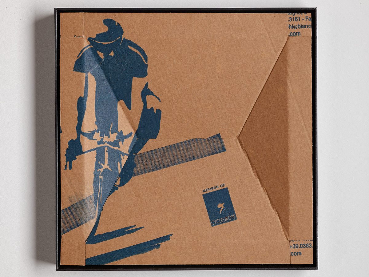 Square cardboard box with colorful print