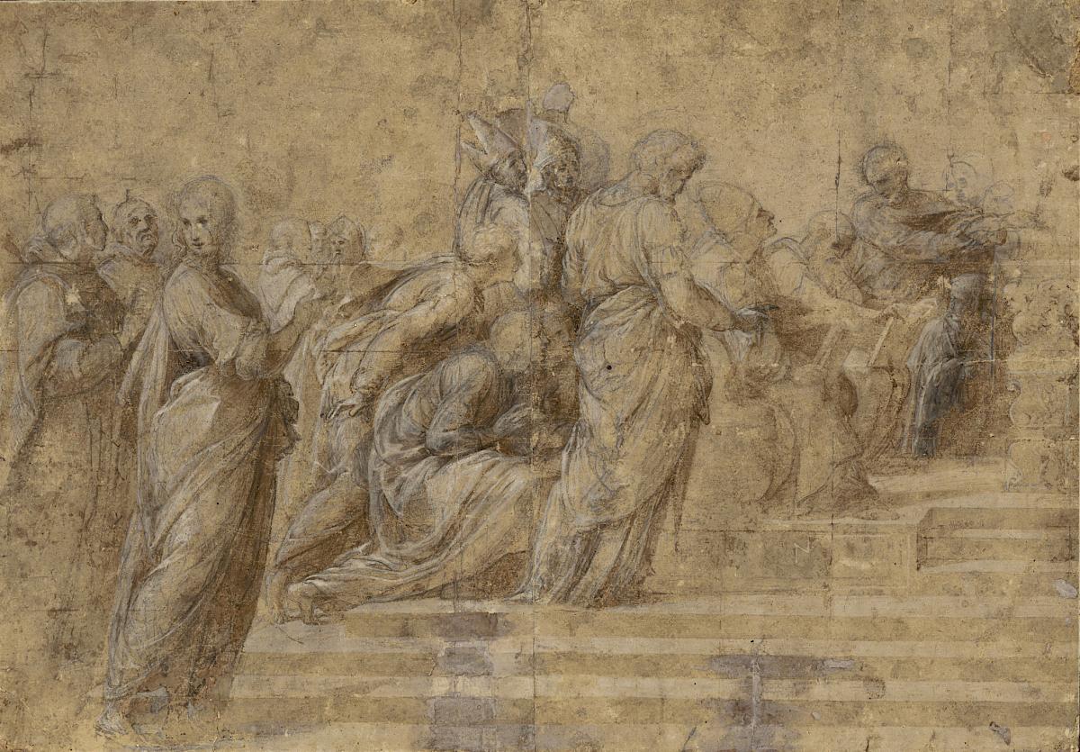 Raphael: Compositional study (Modello for the lower left side of the Disputa, Stanza della Segnatura, Vatican Museums, 1509