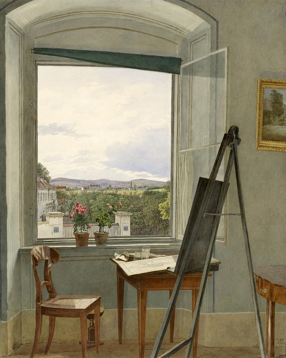 Jakob Alt: Blick aus dem Atelier des Künstlers in der Alservorstadt gegen Dornbach (Guckkastenblatt), 1836