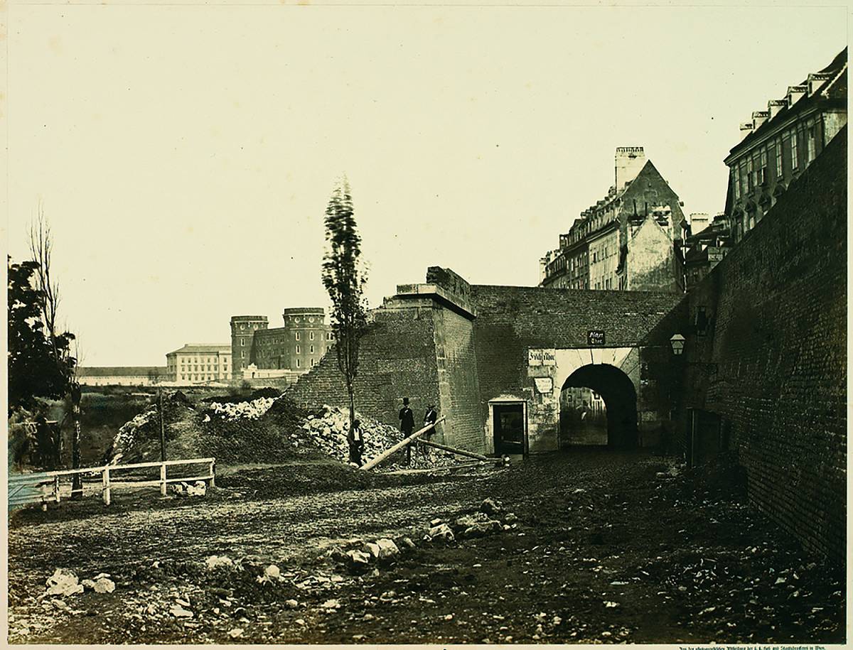 Imperial and Royal State and Court Printing Office, Vienna: Fischertor at the Time of Its Demolition and Franz Joseph Barracks, 1858–1859
